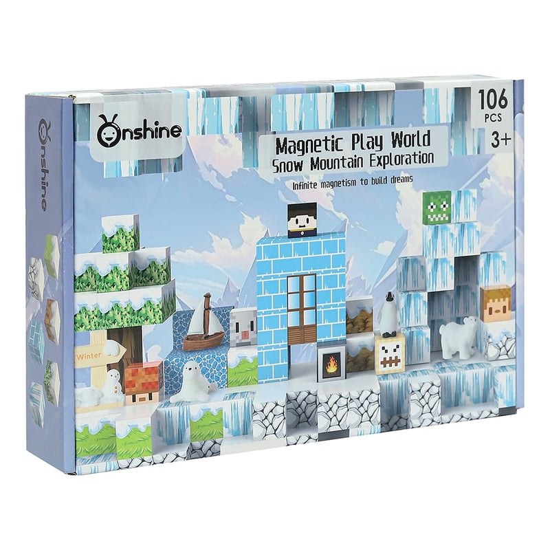 Knick Knack Magnetic Play World - Snow Mountain Exploration Building Blocks Set (106 Pieces) for Kids Ages 3+ - Image 1